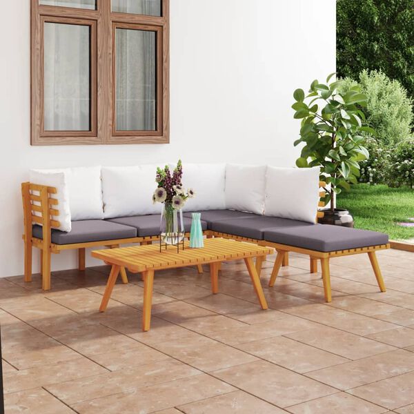 vidaXL Muebles de jard&iacute;n 6 piezas con cojines madera maciza de acacia