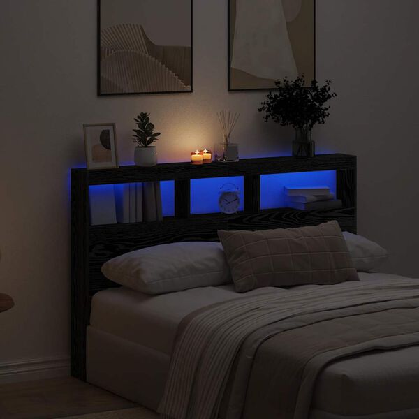 vidaXL Cabecero de cama con LED roble negro 160x17x102 cm