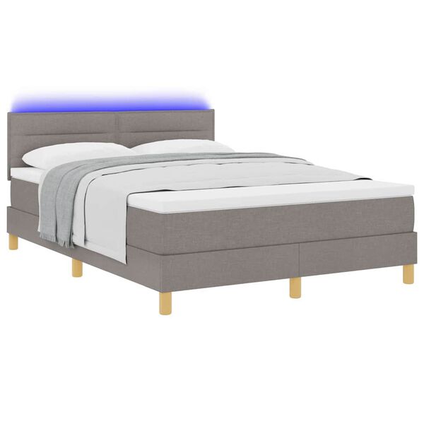 vidaXL Cama Box Spring LED con colch&oacute;n con LED Taup&eacute; 140 x 200 cm tela