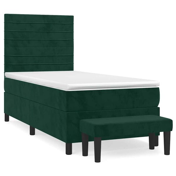 vidaXL Cama box spring con colch&oacute;n terciopelo verde oscuro 90x200 cm