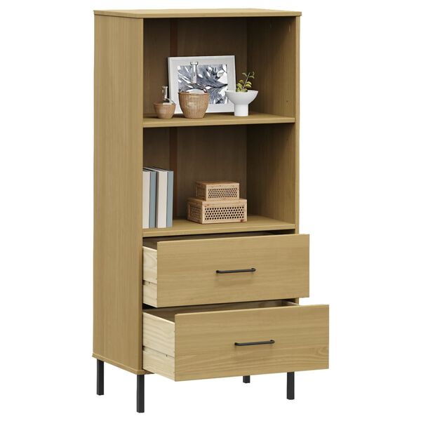vidaXL Librer&iacute;a con 2 cajones OSLO madera maciza marr&oacute;n 60x35x128,5 cm