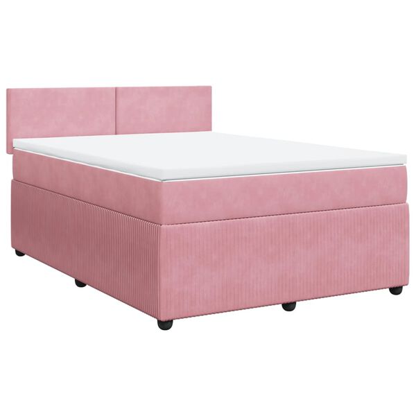 vidaXL Cama box spring con colch&oacute;n terciopelo rosa 140x200 cm