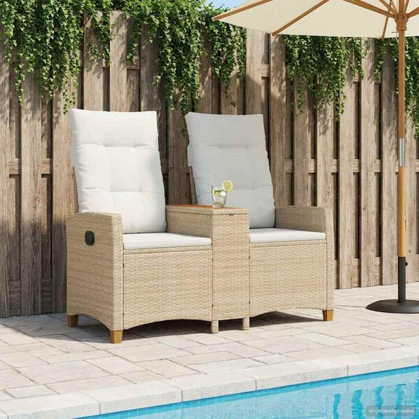 vidaXL Banco reclinable con mesa Beige y crema 126 x 65 x 112 cm