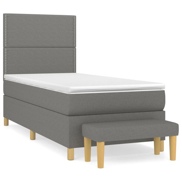vidaXL Cama box spring con colch&oacute;n tela gris oscuro 90x200 cm