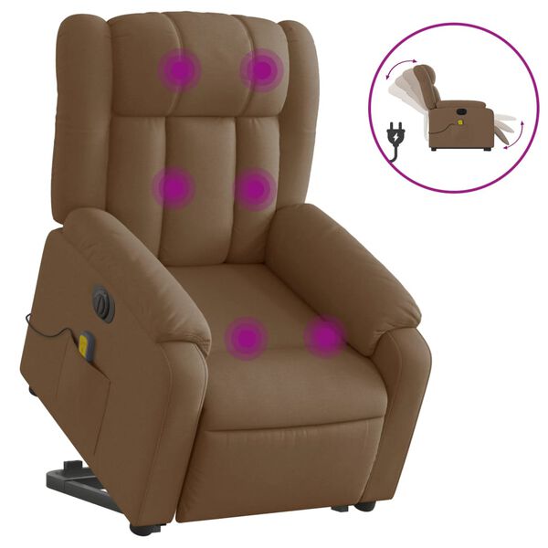vidaXL Sillón de masaje eléctrico reclinable elevable tela marrón