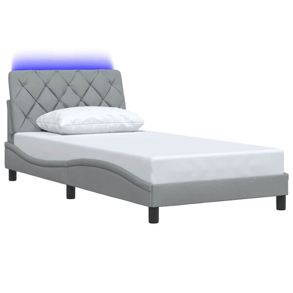vidaXL Estructura cama con LED sin colch&oacute;n tela gris claro 90x200 cm