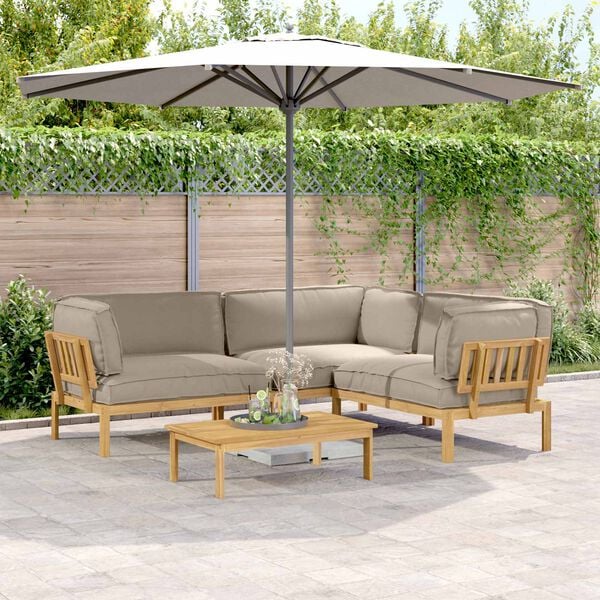 vidaXL Juego de Sof&aacute; con coj&iacute;n 4 pcs Taup&eacute; Madera de Acacia S&oacute;lida