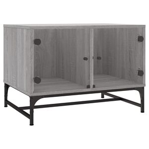vidaXL Mesa de centro con puertas de vidrio gris Sonoma 68,5x50x50 cm