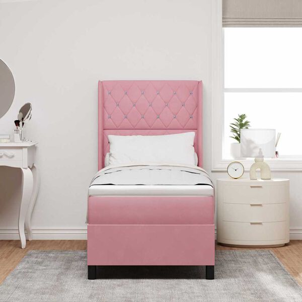 vidaXL Cama con Box Spring LED y Colch&oacute;n Rosa 80 x 200 cm Terciopelo