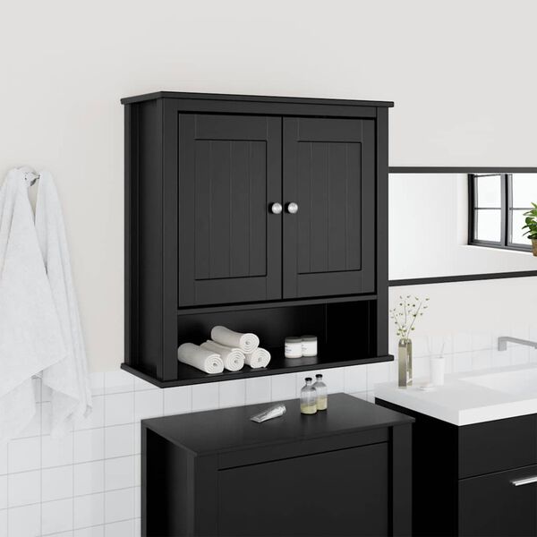 vidaXL Mueble de pared ba&ntilde;o BERG madera maciza negro 69,5x27x71,5 cm