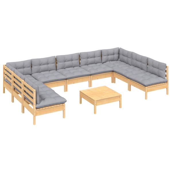 vidaXL Juego de muebles de jard&iacute;n 10 pzas y cojines madera maciza pino