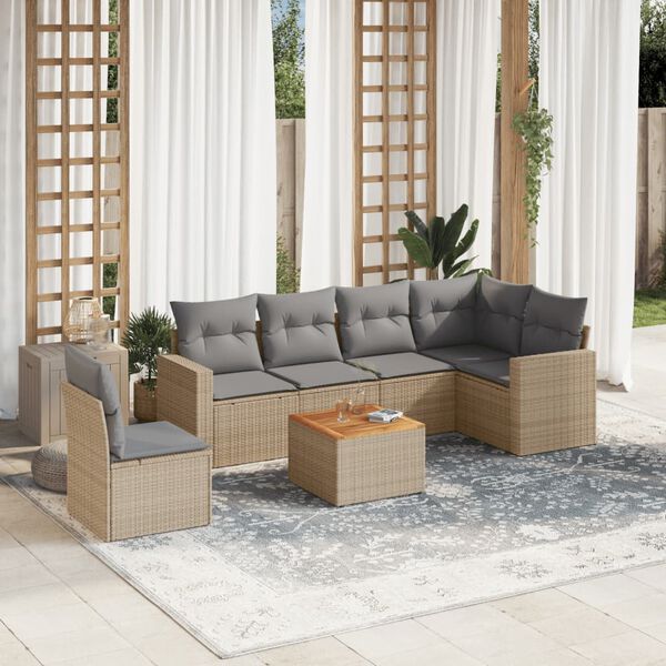 vidaXL Set sof&aacute;s de jard&iacute;n 7 piezas y cojines rat&aacute;n sint&eacute;tico beige