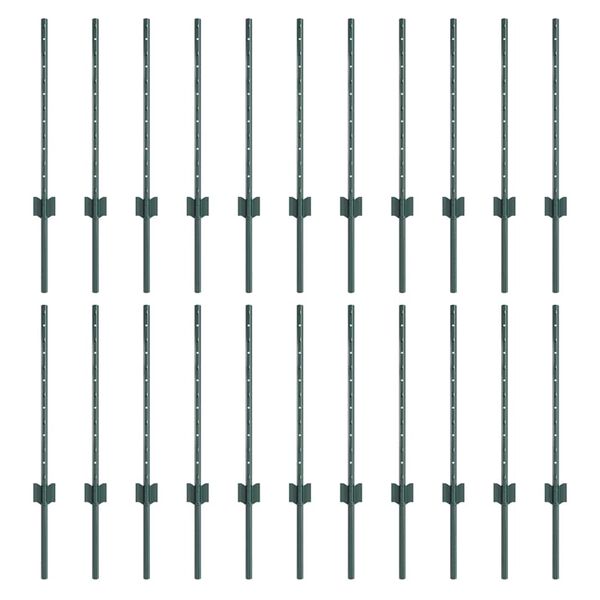 vidaXL Postes de cerca Manual 22 pcs Verde 100 cm Acero
