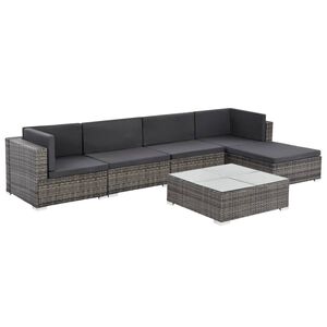 vidaXL Set de muebles de jard&iacute;n 6 pzas y cojines rat&aacute;n sint&eacute;tico gris