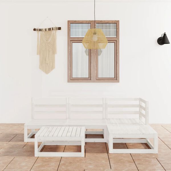 vidaXL Set de sal&oacute;n de jard&iacute;n de 5 piezas blanco madera maciza de pino