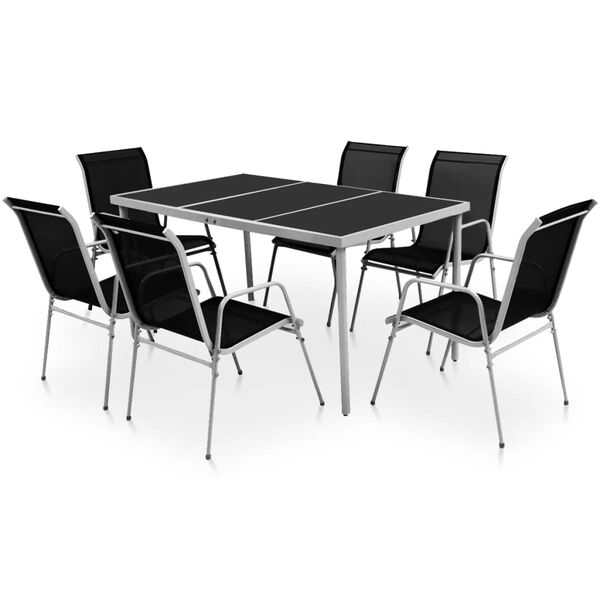 vidaXL Juego de comedor de jardín de acero negro 7 piezas