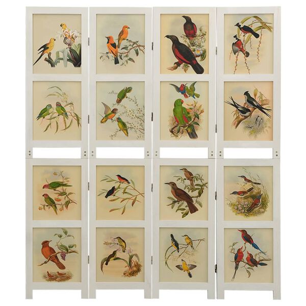 vidaXL Biombo de 4 paneles madera maciza de paulownia blanco 140x165cm