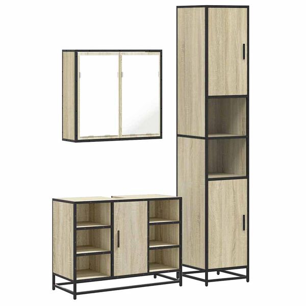 vidaXL Set de muebles de baño 3 pzas madera contrachapada roble Sonoma