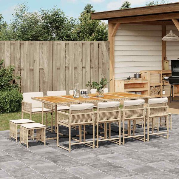 vidaXL Set comedor de jard&iacute;n con cojines 13 pzas rat&aacute;n sint&eacute;tico beige