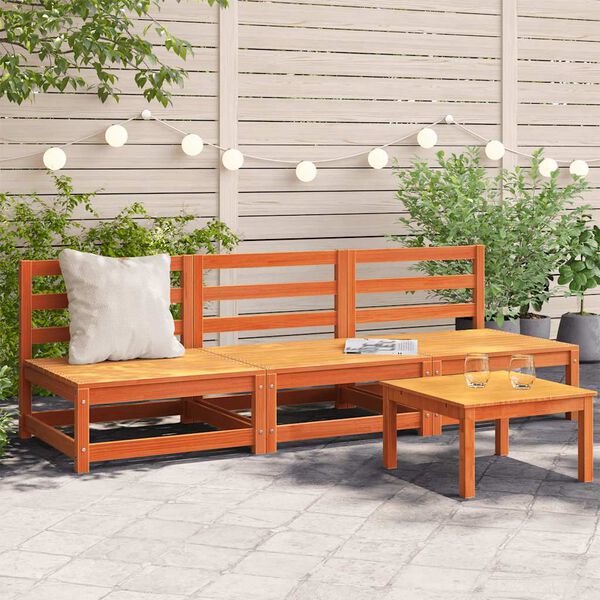 vidaXL Sof&aacute;s jard&iacute;n sin reposabrazos 3 uds madera marr&oacute;n 70x70x67 cm