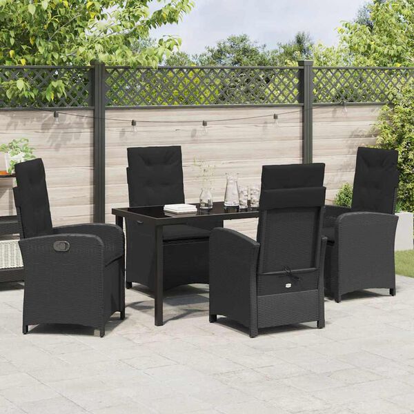 vidaXL Conjunto de Comedor de Jard&iacute;n 5 pcs Negro rat&aacute;n sint&eacute;tico