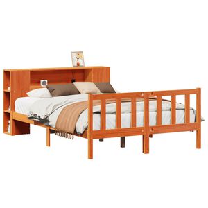 vidaXL Cama con estanter&iacute;a sin colch&oacute;n madera maciza marr&oacute;n 140x200 cm