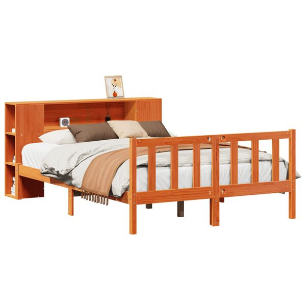 vidaXL Cama con estantería sin colchón madera maciza marrón 140x200 cm