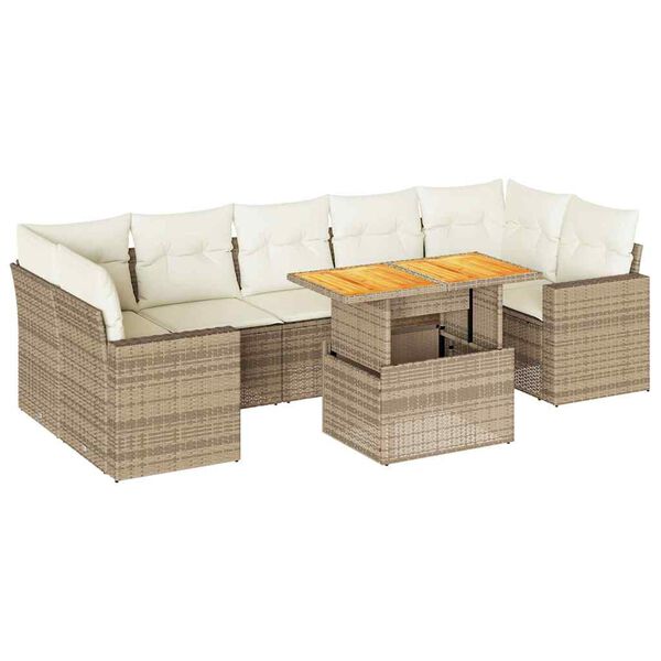 vidaXL Set de sof&aacute;s de jard&iacute;n y cojines 8 piezas rat&aacute;n sint&eacute;tico beige