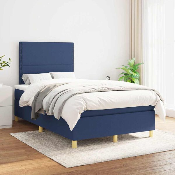 vidaXL Cama box spring con colch&oacute;n tela azul 120x190 cm