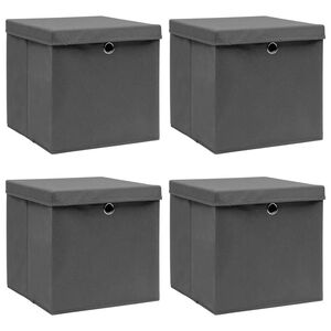 vidaXL Cajas de almacenaje con tapas 4 uds tela gris 32x32x32 cm