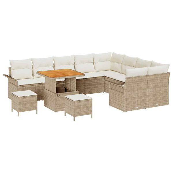 vidaXL Conjunto de sof&aacute;s de jard&iacute;n 12 pcs Beige rat&aacute;n sint&eacute;tico