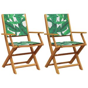 vidaXL Sillas plegables (2 unidades) con estampado de hojas, madera maciza de acacia y tela.