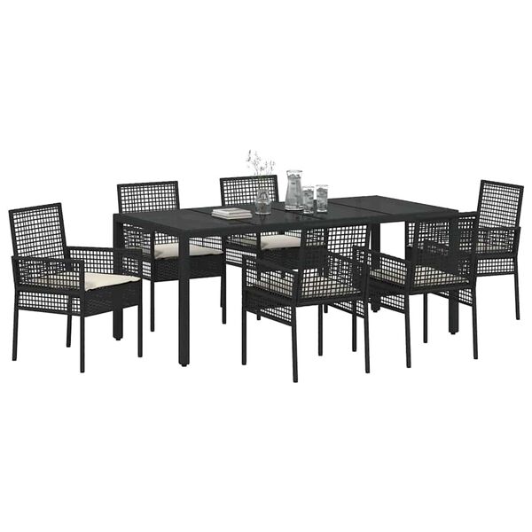 vidaXL Conjunto de Comedor de Jard&iacute;n 7 pcs Negro rat&aacute;n sint&eacute;tico
