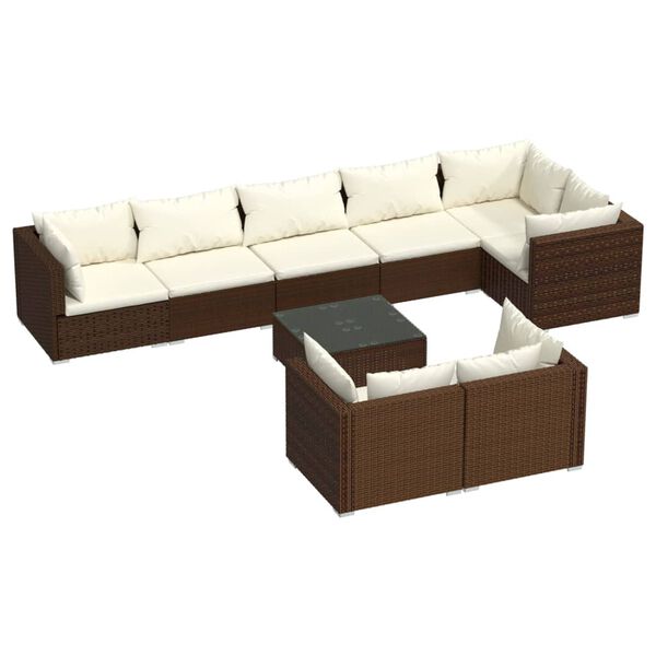 vidaXL Set muebles de jard&iacute;n 9 piezas y cojines rat&aacute;n sint&eacute;tico marr&oacute;n