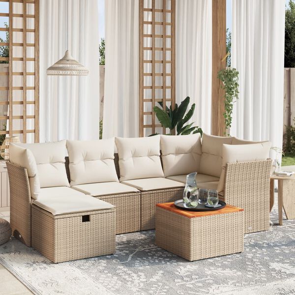vidaXL Set sof&aacute;s de jard&iacute;n 7 piezas y cojines rat&aacute;n sint&eacute;tico beige