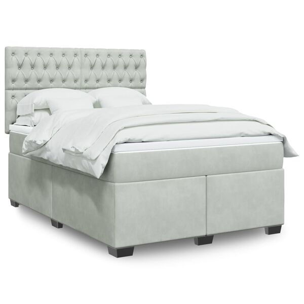 vidaXL Cama box spring con colch&oacute;n terciopelo gris claro 140x190 cm