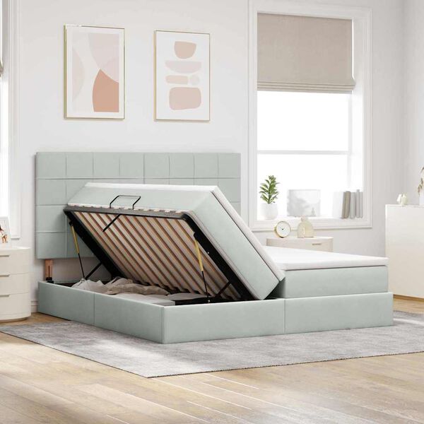 vidaXL Cama con almacenamiento Gris Claro 200 x 200 cm Terciopelo