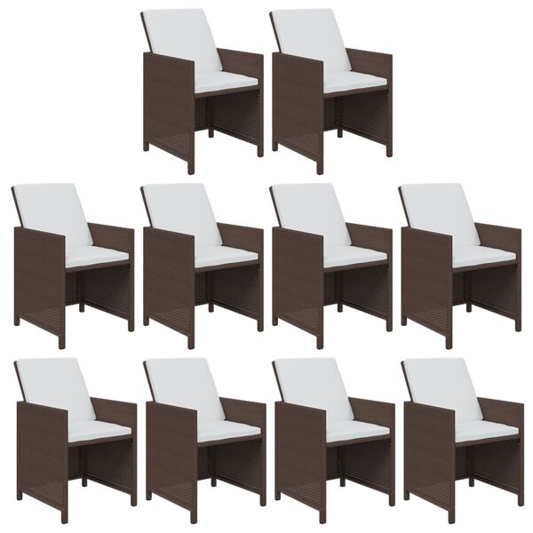 vidaXL Set de comedor de jard&iacute;n 11 pzas con cojines rat&aacute;n PE marr&oacute;n