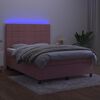 vidaXL Cama box spring colch&oacute;n y LED terciopelo rosa 140x190 cm