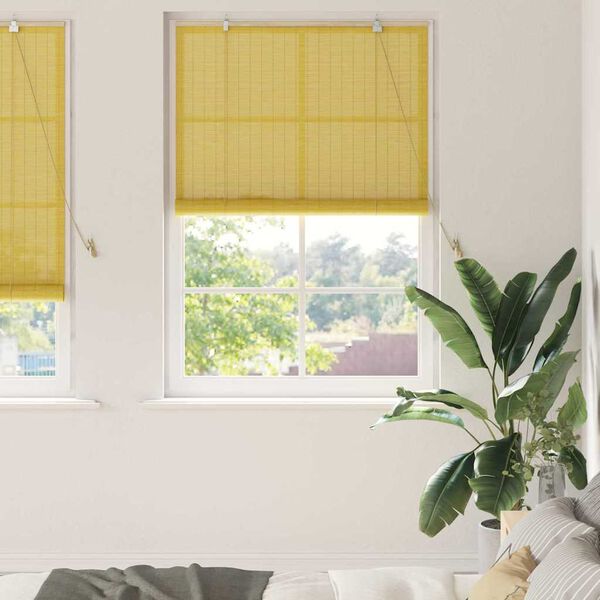 vidaXL Estor enrollable con cortinas Amarillo 120 x 220 cm Bambú