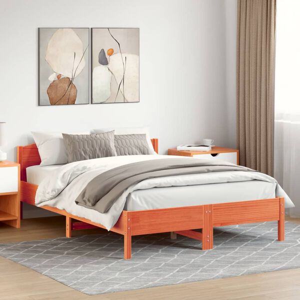 vidaXL Cama sin colchón madera maciza pino marrón cera 150x200 cm