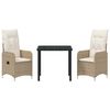 vidaXL Conjunto de Comedor de Jardín con cojín 3 pcs Beige Poliratán