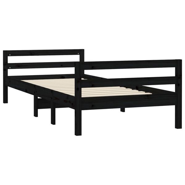 vidaXL Estructura de cama madera maciza de pino negro 75x190 cm