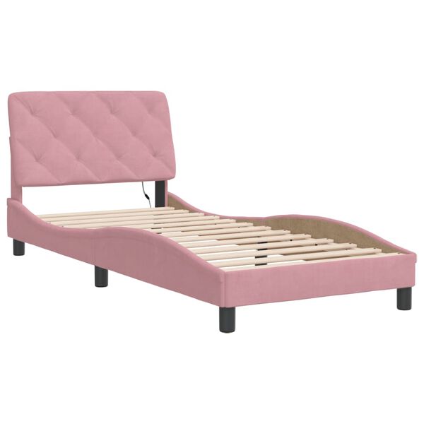 vidaXL Estructura de cama con LED sin colch&oacute;n terciopelo rosa 80x200 cm