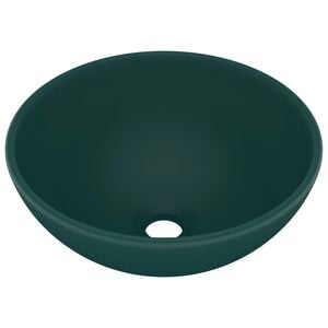 vidaXL Lavabo de lujo redondo cer&aacute;mica verde oscuro mate 32,5x14 cm
