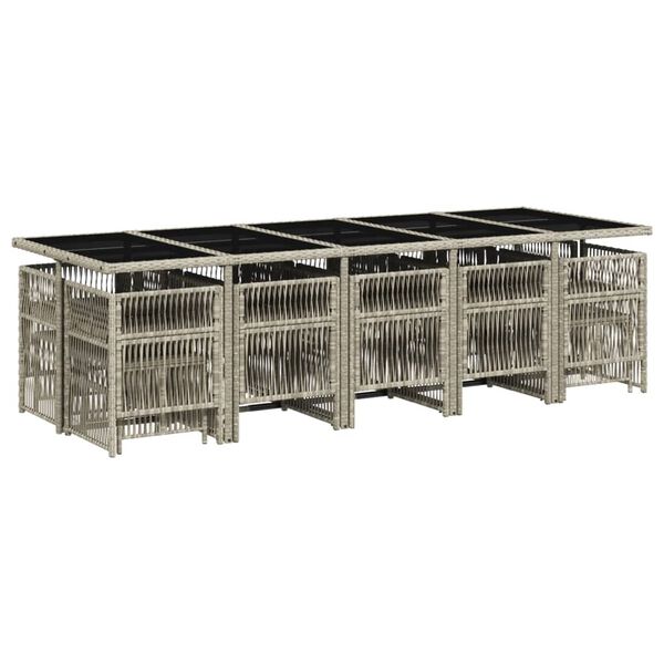 vidaXL Set comedor jard&iacute;n y cojines 15 pzas rat&aacute;n sint&eacute;tico gris claro