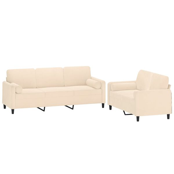 vidaXL Juego de sof&aacute;s con cojines 2 piezas terciopelo crema
