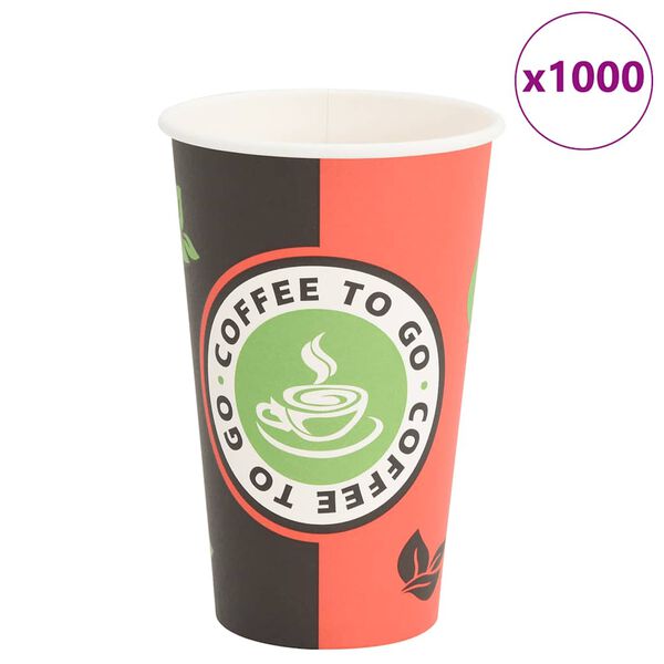 vidaXL Tazas de caf&eacute; de papel 1000 uds 16oz 400ml rojo y negro