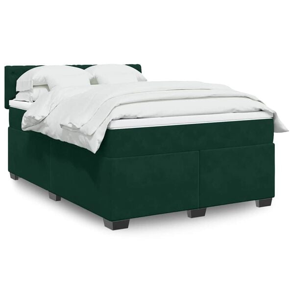 vidaXL Cama box spring con colch&oacute;n terciopelo verde oscuro 160x200 cm