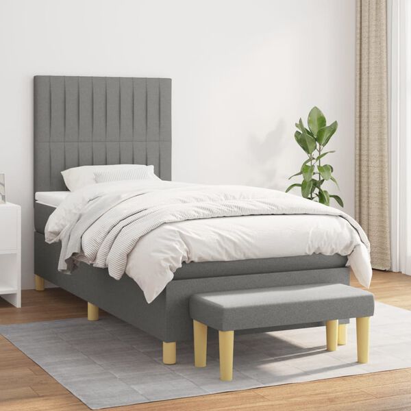 vidaXL Cama box spring con colchón tela gris oscuro 90x200 cm